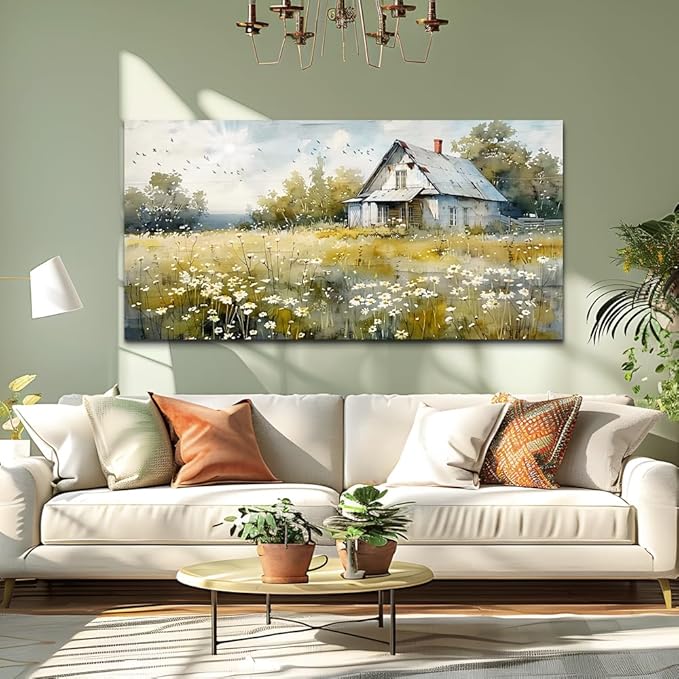 FUHAIHUA Canvas Wall Art For Living Room Large Wall Decor For Office Bedroom Wall Decorations Rural Landscape Paintings Farmhouse Watercolor Pictures Artwork Hotel Aesthetic Home Decor 20x40 In