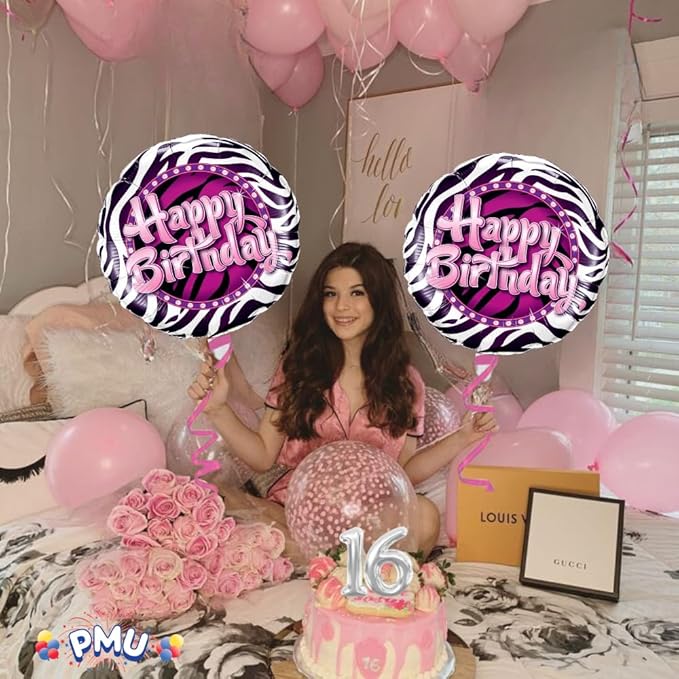 PMU Happy Birthday Zebra Print 18 Inch Mylar-Foil Balloon Pkg/10