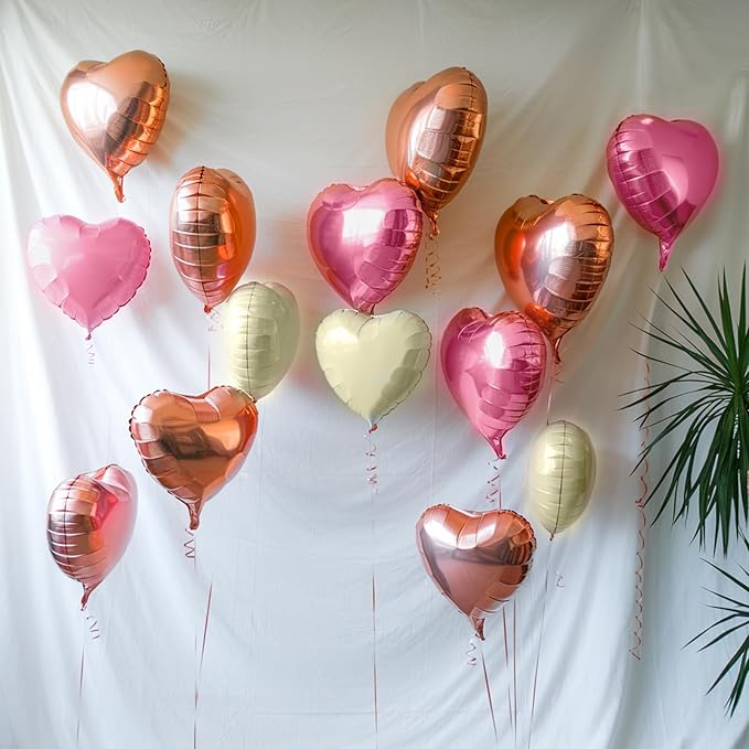 Pink White Heart Balloons, 19PCS Rose Gold and White Heart Shape Balloon, 18Inch with 10Inch Pearl Pink White Helium Foil Love Balloon for Girls Birthday Bridal Shower Wedding Valentine Decorations