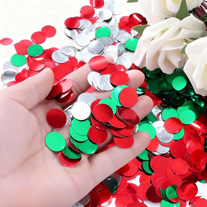 Red White Green Round Metallic Foil Confetti 8000 Pcs Multicolor Christmas Shiny Round Table Confetti for Wedding ，Graduation ，Party Decorations,60g of pack