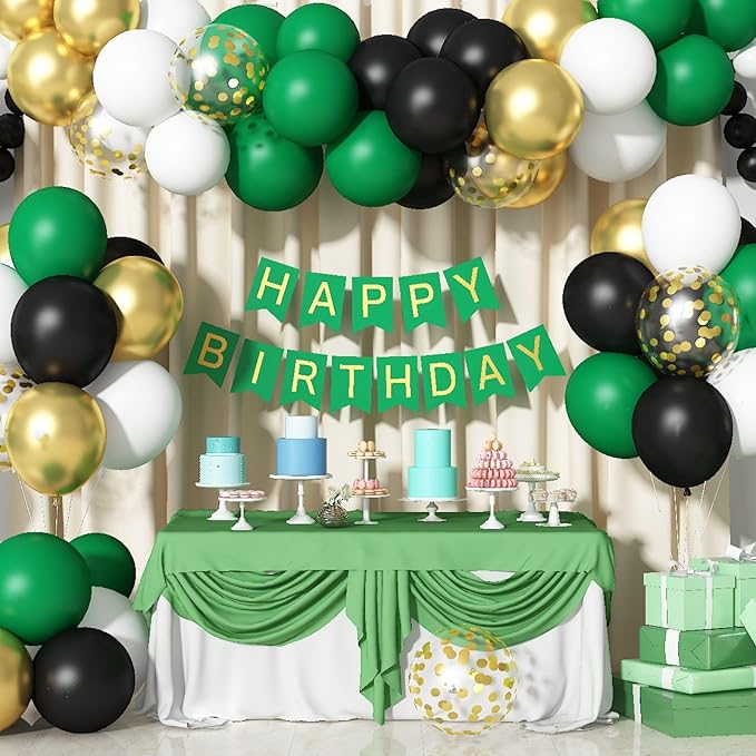 Black Gold Green Balloons 60 Pcs Dark Green White Black Metallic Gold Balloons 12 Inch Football Soccer Video Game Christmas Balloon for Boy Men Jungle Graduation Baby Shower Birthday Party Decorations
