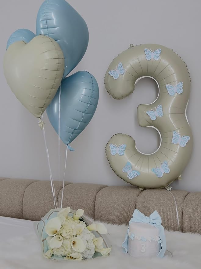 Baby Blue Heart Balloons,10Pcs Cream White Blue Foil Heart Shaped Balloons,18Inch Sand White Pastel Blue Helium Balloon for Valentines,Engagement,Birthday,Baby Shower,Wedding Party Decorations