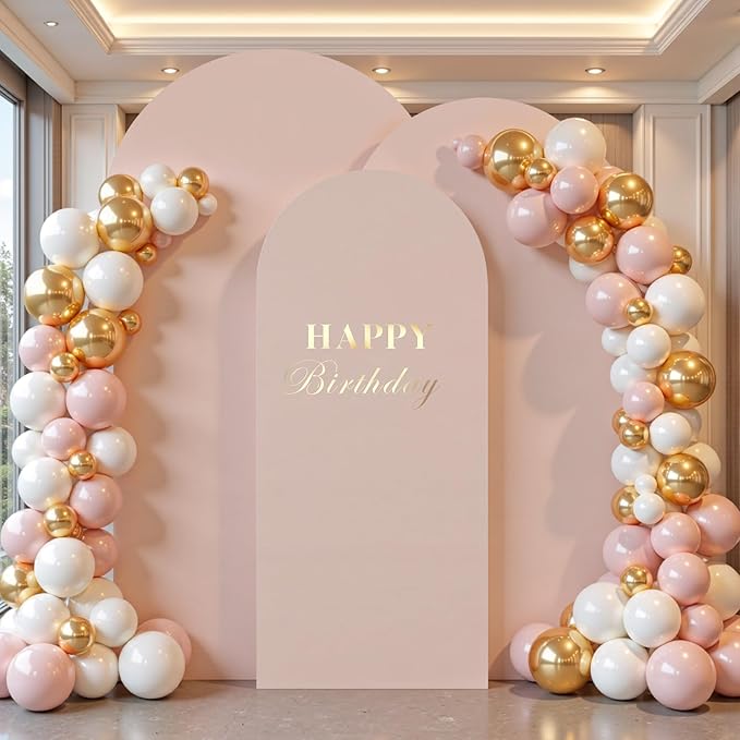 (7.2FT, 6.6FT, 6FT) Wedding Arch Cover Set of 3 Nude Spandex Fitted Arch Cover for Round Top Chiara Backdrop Stand Covers for Birthday Party Banquet Photo Background Decoration