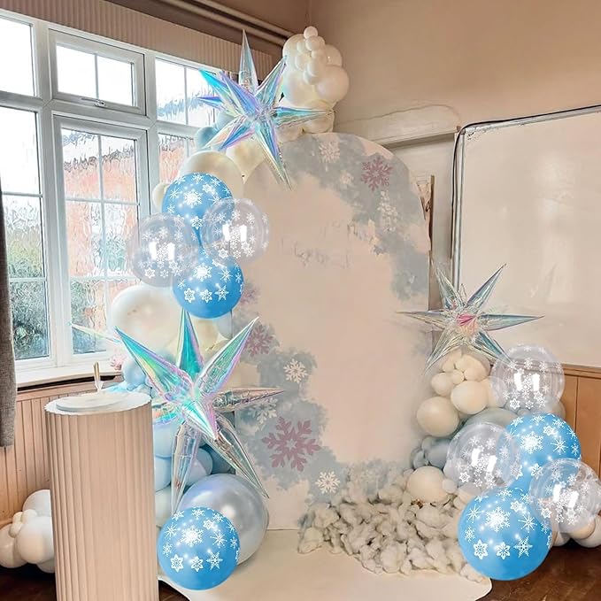 Pearl Purple and Blue Balloons 50pcs, Winter Wonderland Pearl Purple Blue White Iridescent Balloons with Snowflake Balloon for Girls Kids Ice Snow Theme Party Birthday Winter Baby Shower Decorations