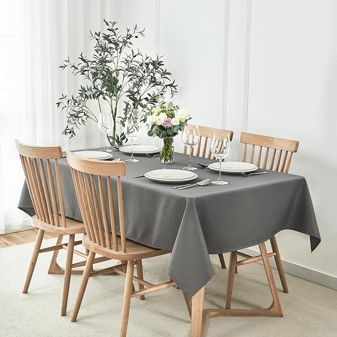 maxmill Tablecloth Weaved Texture Stain Resistant Waterproof, Wrinkle Resistant Washable Table Cloth, Fabric Table Cover for Dining Room, Indoor Outdoor Use, Rectangle 60 x 120 Inch, Charcoal Gray