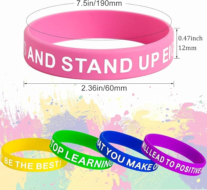 QEERBSIN Motivational Quote Bracelets- 100 Pcs Silicone Bracelets Bulk Inspirational Wristbands-Stretch Unisex Wristbands for Student Graduation Gift
