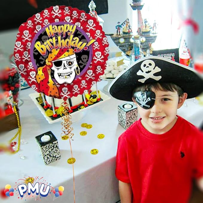 PMU Happy Birthday Pirate Skeleton 18 Inch Mylar-Foil Balloon Pkg/5