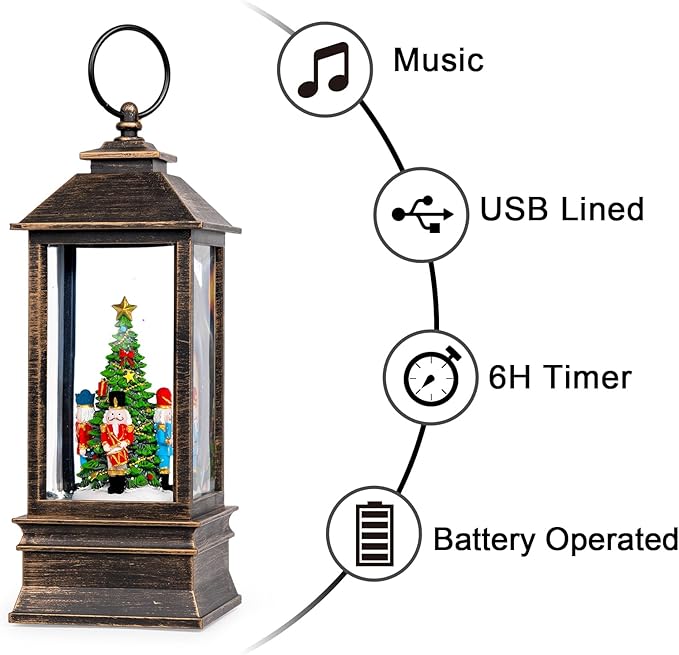 10'' Nutcracker Snow Globe, Musical Christmas Water Lantern with Swirling Glittering Home Decoration and Gift, Battery Operated or USB Powered