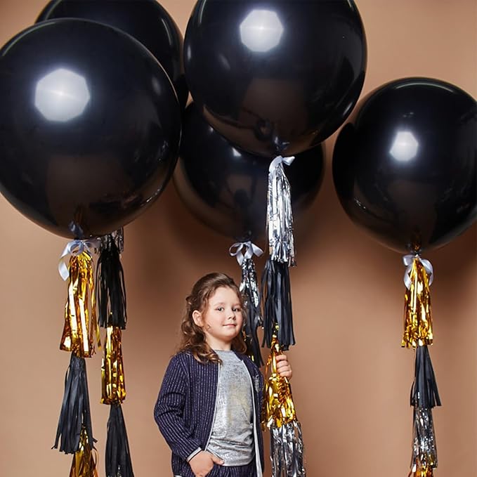 Black Balloons Party Decorations 10 Pack 36 inch Round Halloween Latex Balloons for Black Themed Wedding Graduation Anniversary Birthday Party Backdrop Decorations