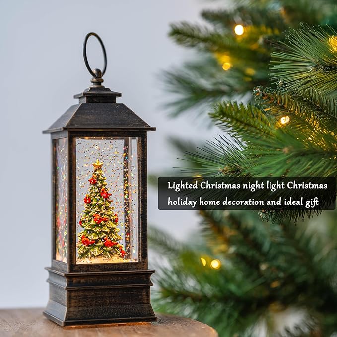 10'' Lighted Christmas Tree Cardinal Music Snow Globe Water Lantern with Swirling Glitter Decoration for Christmas Home, Living Room, Battery Operated or USB Powered