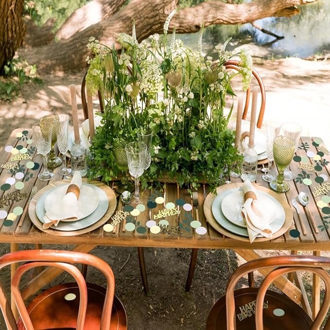 Sage Green Happy Birthday Confetti, Birthday Table Decorations Scatter Green Gold Foil Cake Confetti Decorations for Party, Baby Shower DIY Arts Crafting 230 Pcs