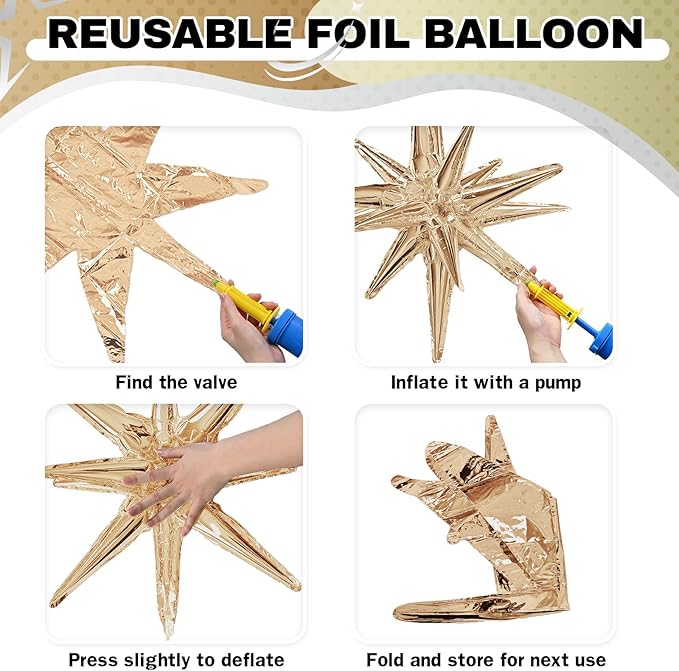 6PCS Star Balloons, 22Inch Large Cream Caramel Star Balloon Foil Balloons Spike Cone Balloon for Birthday Baby Shower Wedding Boho Party Decorations