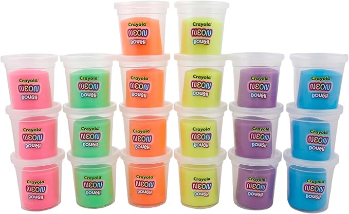 Crayola Neon Dough 20-Pack, 3oz Each - Halloween Party Favors, Classroom Party Favors, Halloween Toys; Non-Toxic, Allergen-Friendly Special Effects Dough with Easy-Carry Handle