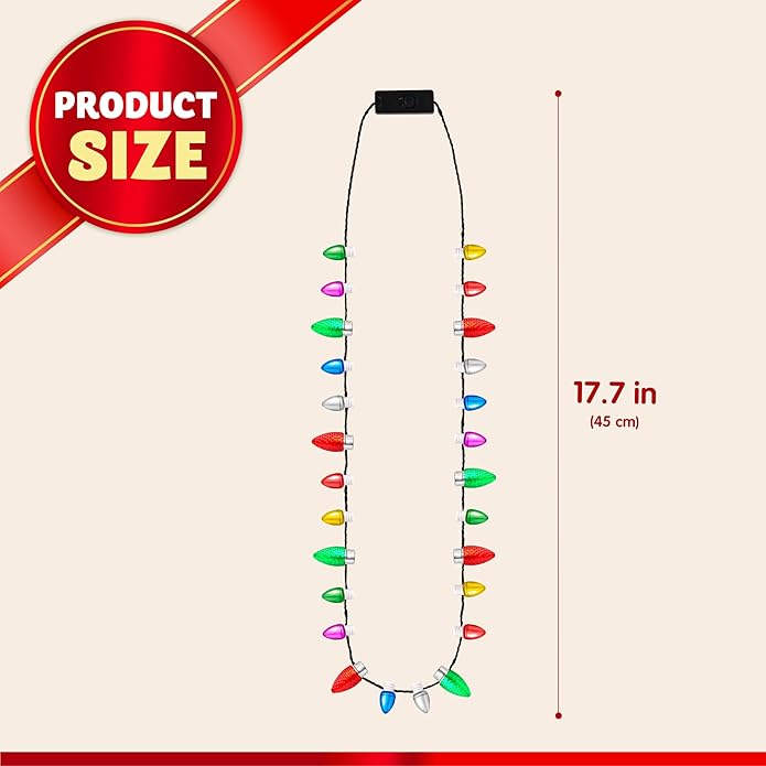 JOYIN Christmas LED Mini Bulb Necklaces, Xmas Necklace with 3 Lighting Modes, Xmas Bulb Necklaces for Xmas Party Supplies