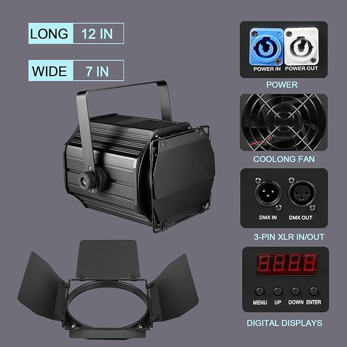 200W LED Stage Light, COB Par Lights with Barn Doors, DMX Blinder Stage Lighting Sound Activated for Wedding Live Show Christmas Party (6 Colors 2PC)