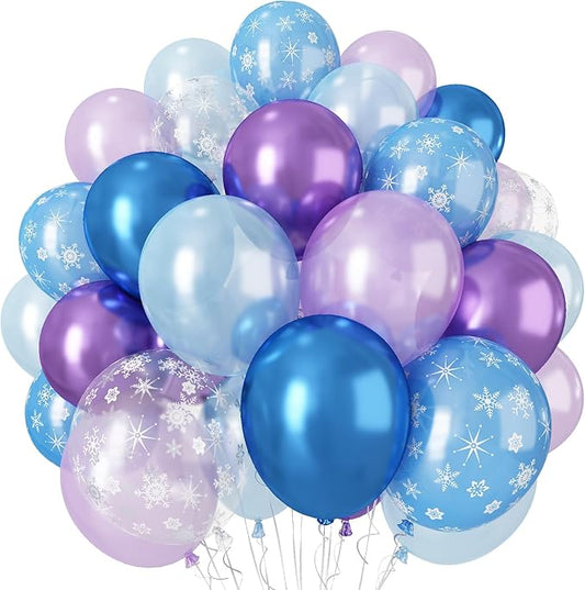 Blue Purple Snowflake Balloons, Pearl Light Blue Purple Metallic Clear Latex Balloons for Girls Princess Snow Winter Wonderland Christmas Baby Its Cold Outside Baby Shower Birthday Party Decorations