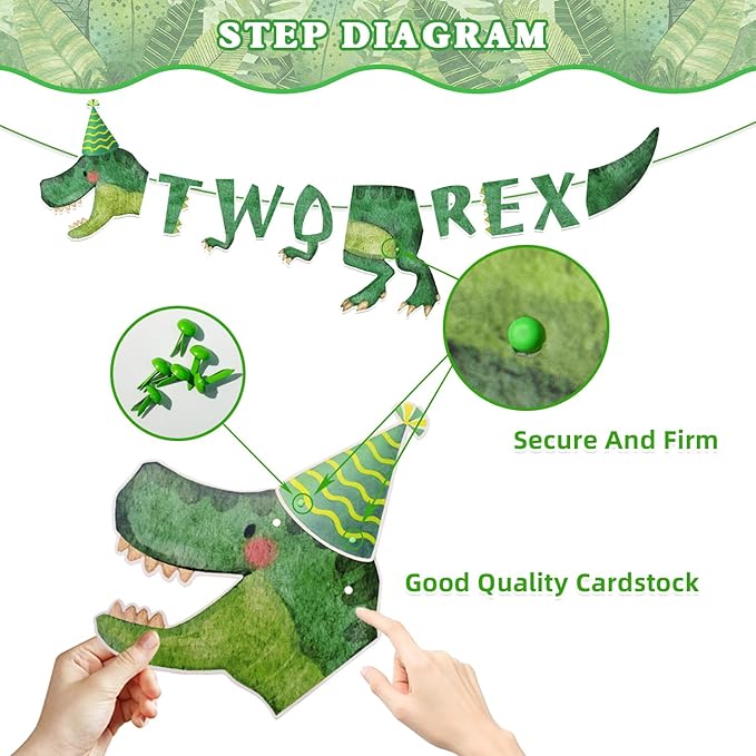 2nd Birthday Dinosaur Party Supplies Set - 197 Pcs for 24 Guests, 2-Rex Theme Decorations with Banner, Balloons, Tableware & Cake Toppers