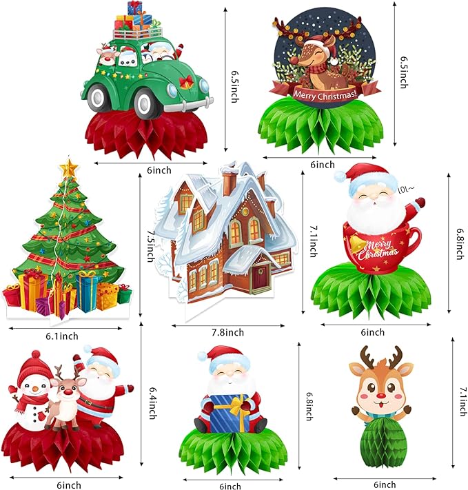 15PCS Christmas Party Honeycomb Centerpieces, Christmas Party Table Decoration With Santa Claus, Christmas Tree, Snowman for Holiday XMAS Supplies Christmas Party Supplies