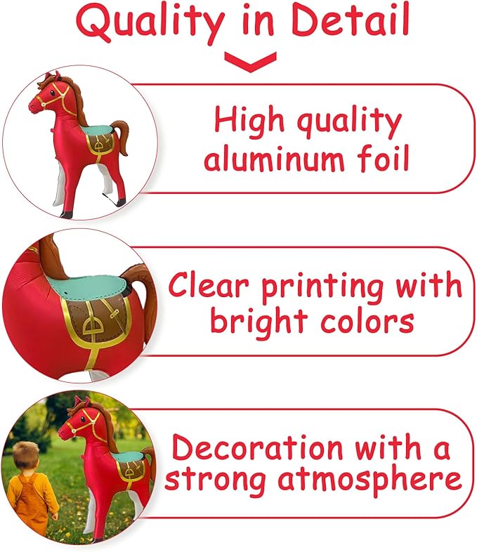 Large 3D Standing Horse Foil Balloon,58 Inch Inflatable Horse Balloons Party Decoration,Western Themed Decor for Cowboy Birthday,Baby Shower Self-Standing Animal Decorations Supplies (Red)