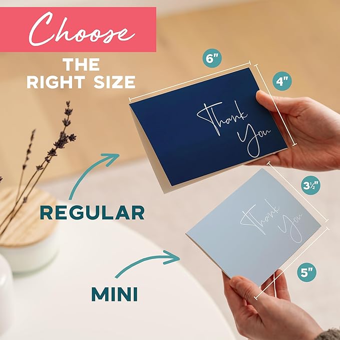 VNS Creations Thank You Cards With Envelopes Bulk Set & Stickers - 100 Pack 4x6 Blank Thank You Notes Bulk Box Set - Large Note Card Small Business, Wedding, Baby Shower & Bridal Shower - Light Blue