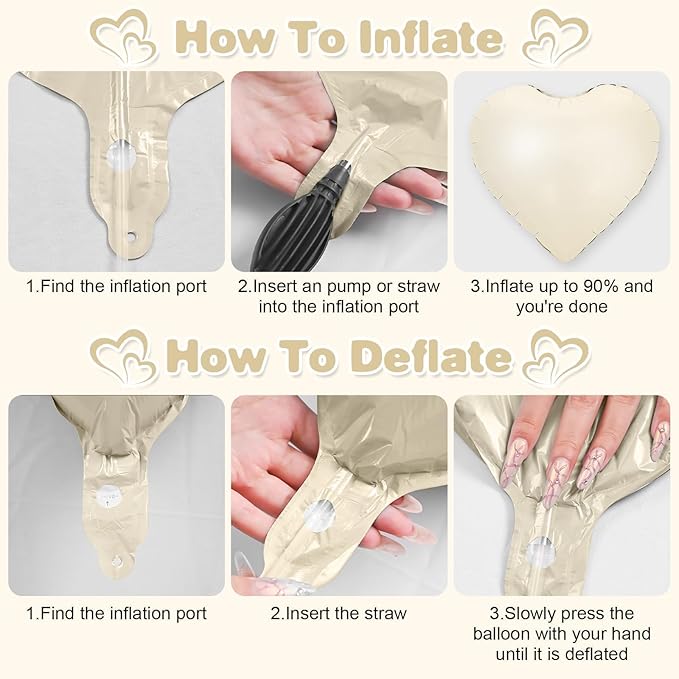 Cream White Beige Heart Balloons,12Pcs Caramel Sand White Heart Shaped Foil Balloons,18Inch Retro Apricot Helium Polyester Film Balloon for Baby Shower Birthday Anniversary Wedding Party Decorations