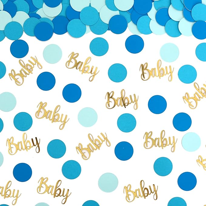300 PCS Gender Reveal Confetti-Baby Shower Table Decorations, Baby Confetti for Gender Reveal Party Table Decor,Baby Boy Baby Shower Decorations(Blue, Gold)