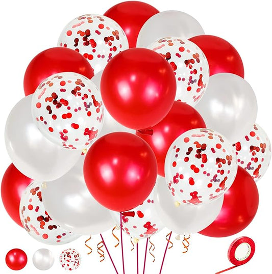 Pearl Red White Latex Balloons 12 Inch Red Confetti Balloon for Birthday Wedding christmas Bridal Baby Shower Decorations.50Pcs.
