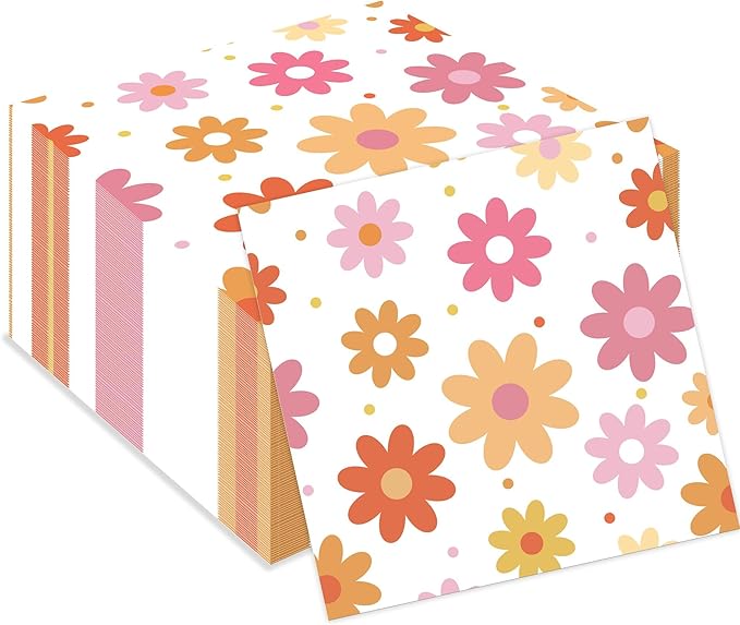 120 PCS Daisy Paper Napkins Groovy Daisy Boho Dinner Napkins Disposable Flower Decorative Party Napkin for Baby Shower Birthday Wedding Seasonal Holiday Party Supplies