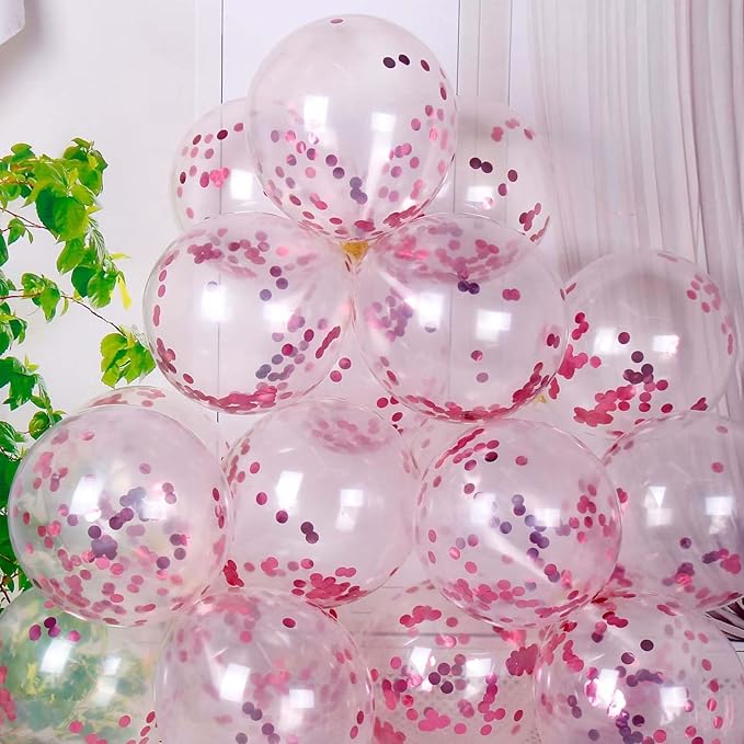 Hot Pink Metallic Foil Confetti 8000 Pcs Shiny Rose Red Round Table Confetti for Fill Balloon Wedding Graduation Party Decorations,60g of pack