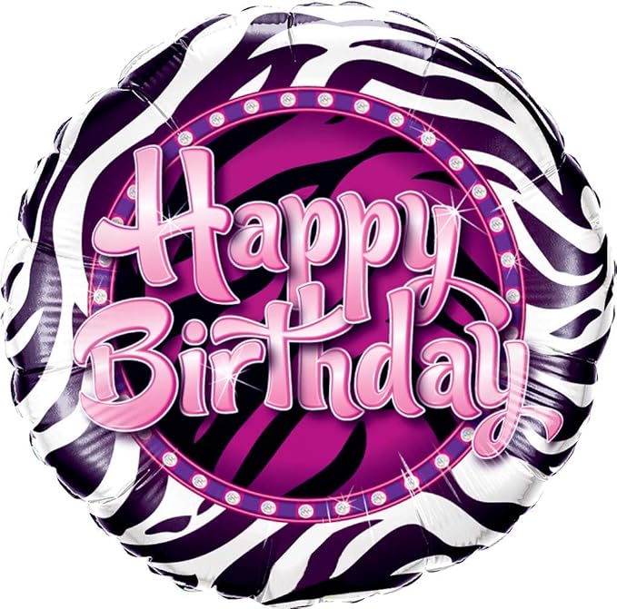 PMU Happy Birthday Zebra Print 18 Inch Mylar-Foil Balloon Pkg/25