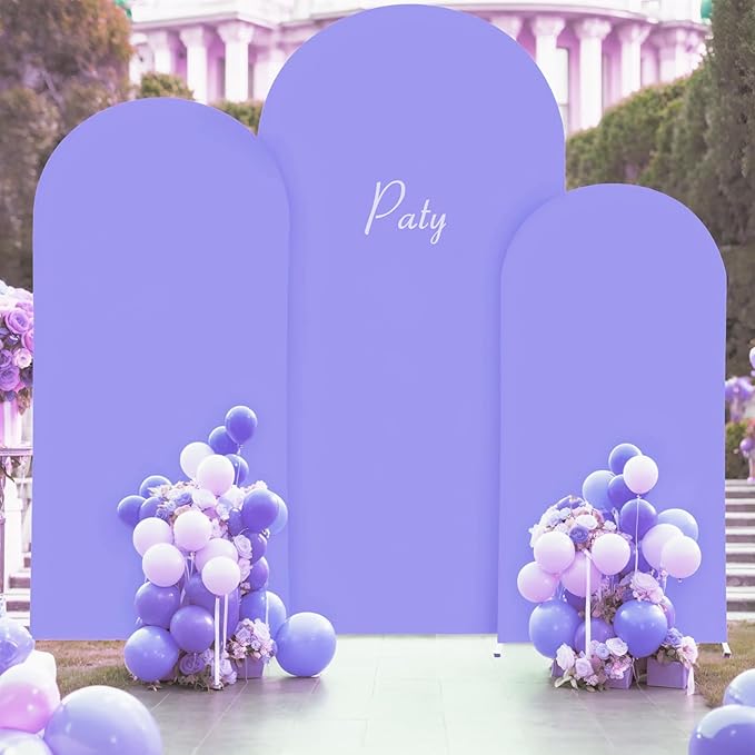 (7.2FT, 6.6FT, 6FT) Wedding Arch Cover Set of 3 Lavender Spandex Fitted Arch Cover for Round Top Chiara Backdrop Stand Covers for Birthday Party Banquet Photo Background Decoration