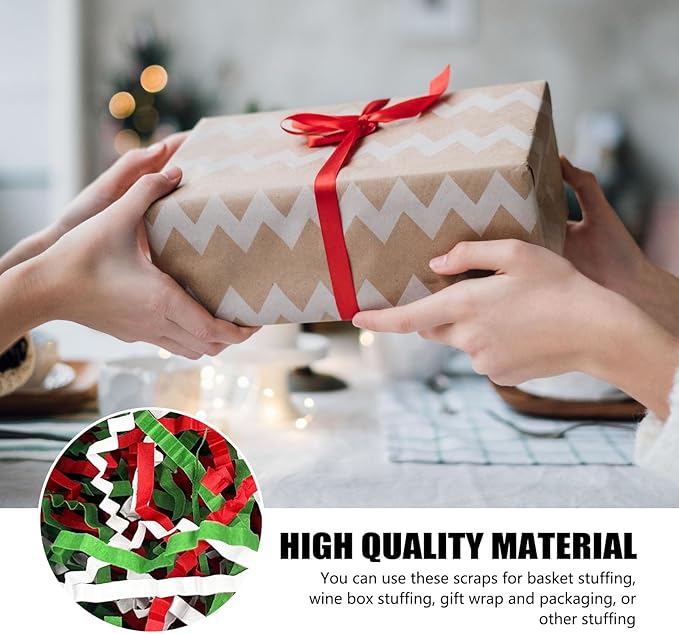 1 LB Red Green White Crinkle Cut Paper Shred Filler Great for Gift Wrapping, Basket Filling, Birthday, Wedding, Halloween, Thanksgiving, Christmas Day, New Year Party Decorations Filling Supplies