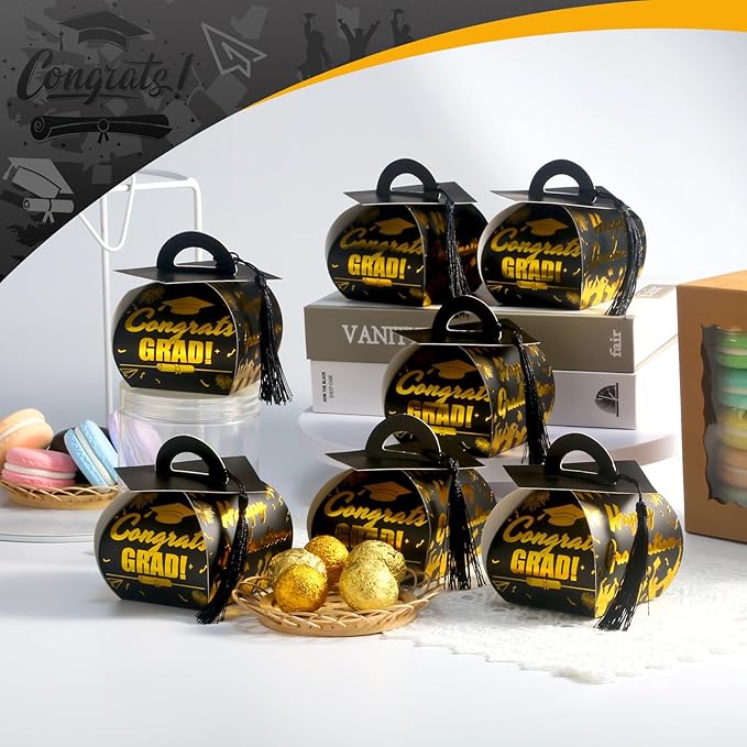 COTOPHER 36 Pcs Graduation Cap Gift Boxes with Tassel, Class of 2025 Graduation Candy Boxes Centerpieces for Tables Party Decorations, Mini Treat Chocolate Box Graduate Favors Supplies