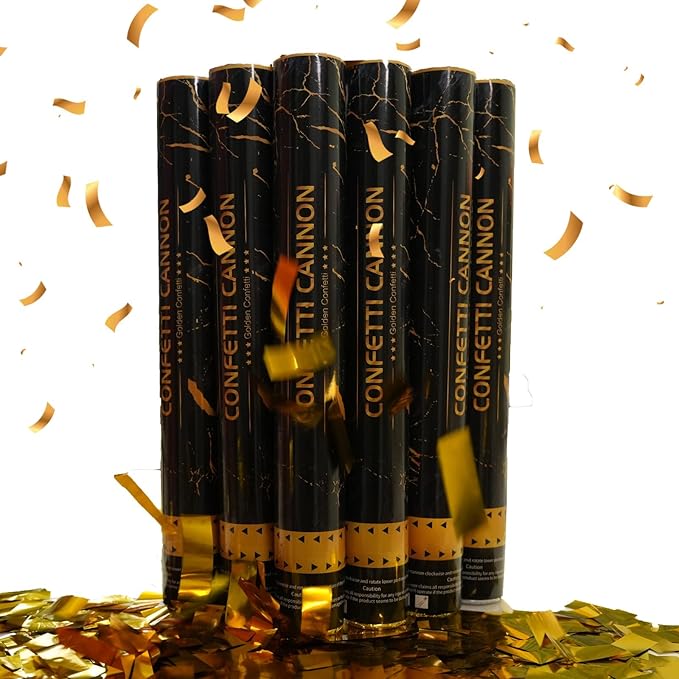 16 Inch [6 Pack] Golden Confetti Cannon Party Poppers Party Supplies, Air Powered | Launches 20-25ft | Celebrations,Graduation ceremony,Birthdays,New Years Eve,Christmas and Weddings (golden)