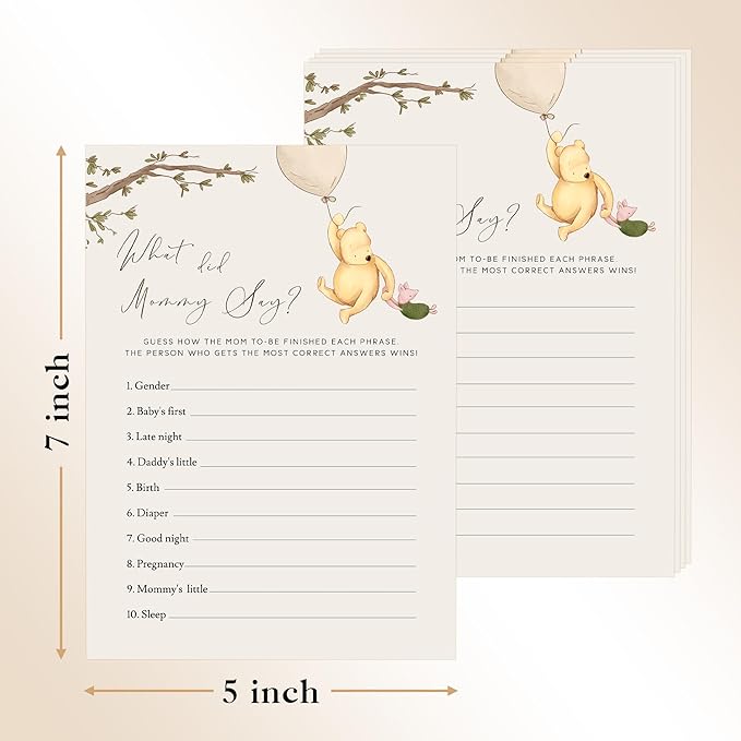 Winnie Baby Shower Games, What Did Mommy Say, Baby Shower Game Cards, Set of 30, Winnie The Pooh Party Favors, Baby Shower Party Games Supplies & Activities, Baby Shower Decorations