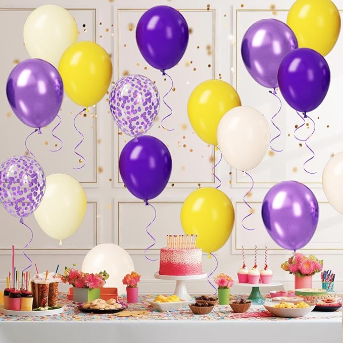 Paready Purple & Yellow Balloons Set - 50pcs, 12 Inch Light Yellow & Dark Purple Metallic Confetti Balloons for Kids, Boys' Sport Theme Birthday & Baby Shower Supplies