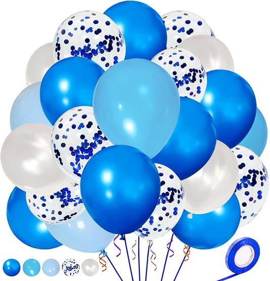 Royal Blue Latex Balloons 12 Inch Blue Confetti balloon pearl White balloons Royal Light Blue Party Balloons Kit for Birthday Party Decoration Supplies.50pcs…