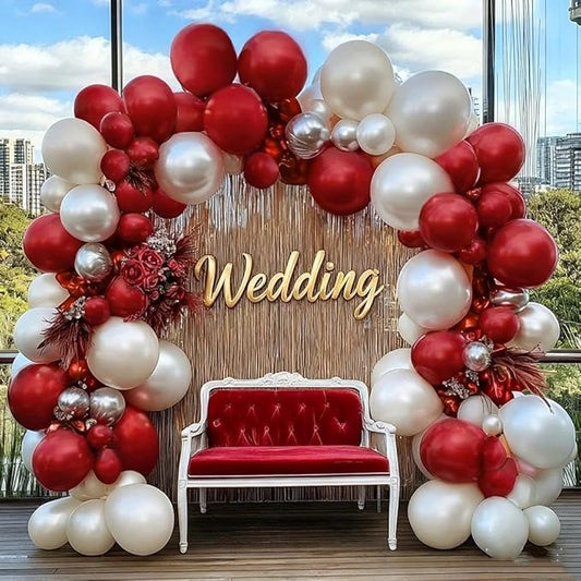 Red White Balloon Garland Double Stuffed Dark Red Pearl White Balloon Arch Kit Burgundy Balloons for Christmas New Year Birthday Wedding Bridal Shower Engagement Party Decorations