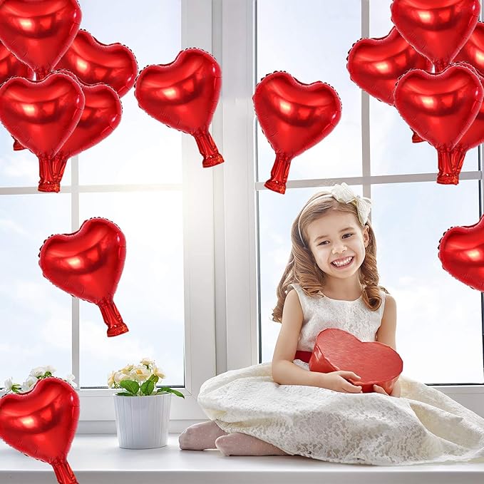 BEISHIDA 50 Pcs 10 Inch Heart Foil Balloons, Red, Heart-Shaped Foil Balloons for Birthday, Wedding, Engagement, Valentine's Day, Bridal Shower, Baby Shower, Unisex-All Ages