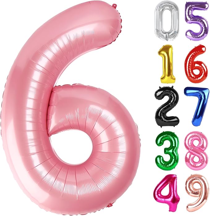 Pearlescent Pink Number 6 Balloon 40 Inch, 6th Birthday Party Decorations for Children, Giant 6 Foil Balloon for Party Supplies