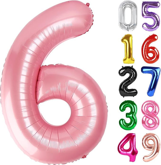 Pearlescent Pink Number 6 Balloon 40 Inch, 6th Birthday Party Decorations for Children, Giant 6 Foil Balloon for Party Supplies
