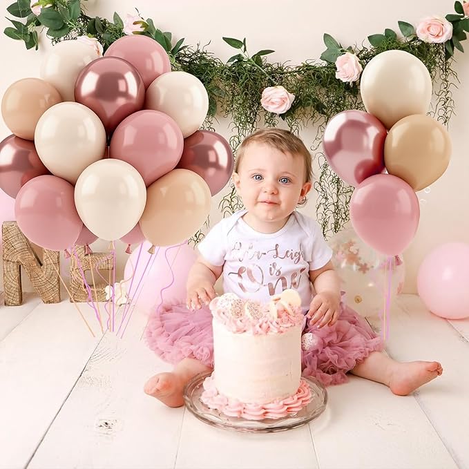 Patimate Retro Blush Pink Balloons Set, 50 pcs 12 inch Metallic Rose Gold Dusty Pink Pastel Orange Nude Latex Balloons Kit for Birthday Bridal Shower Bachelorette Boho Baby Shower Party Decorations