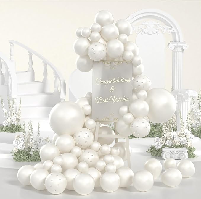 Pearl White Balloons Double Stuffed Pearl Balloons Arch With Pearl Stickers 5/10/12/18 Inch Bridal Shower Balloon Arch Pearl Ivory Balloon Garland For Wedding Birthday Baby Shower Decorations