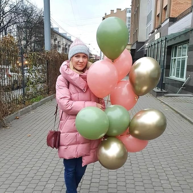 Sage Green and Dusty Pink Balloons, Retro Pink and Green White Gold Confetti Baby in Bloom Balloons for Girls Women Fairy Floral Wildflower Birthday Woodland Baby Shower Garden Tea Party Decorations