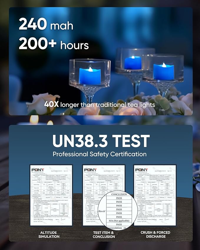 Homemory Blue Tea Lights Candles Battery Operated, 200+Hour Flameless Flickering Fake Electric LED Colored Tealights Candles for Wedding Table Decor, Theme Party, Aniversary, Proposal, 24-Pack