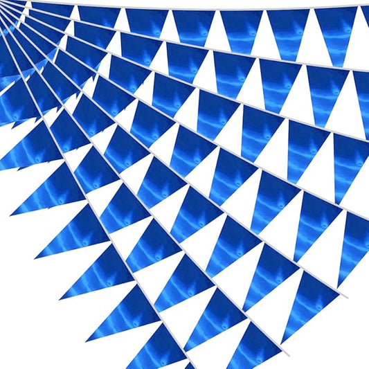40M/130FT Blue Triangle Pennant Banner Flag Metallic Fabric Bunting Garland for Christmas Graduation Wedding Engagement Anniversary Bachelorette Birthday Bridal Shower Valentines Hen Party Supplies