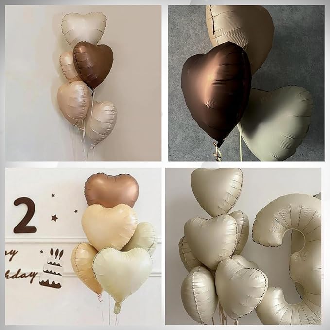 Brown Cream Heart Balloons, Heart Shaped Ballons, 20 Pcs 5/10/18 inch Apricot Beige Coffee Foil Love Balloons for Valentine's Day Wedding Engagement Bridal Showers Anniversary Celebrations