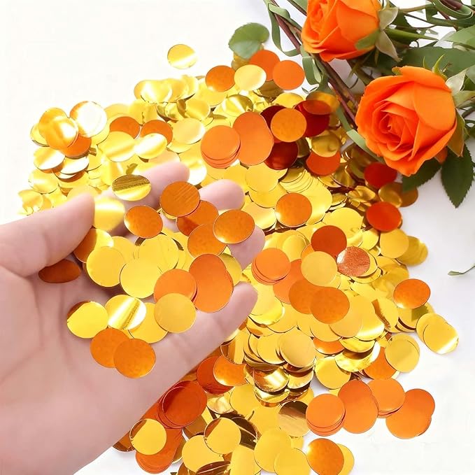 Orange and Gold Circular Foil Confetti Decorations: Party Table Metallic Confetti for Balloon Filling, Wedding, Graduation Party Decorations, 100g per Pack