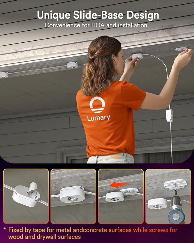 Lumary Permanent Outdoor Lights 2 with Remote, Slide-Base, 100ft with 60 RGBAICW LEDs for House Daily & Accent Lighting, 110+ Scene Modes for Christmas Outdoor Decor, Work with Alexa Google, White