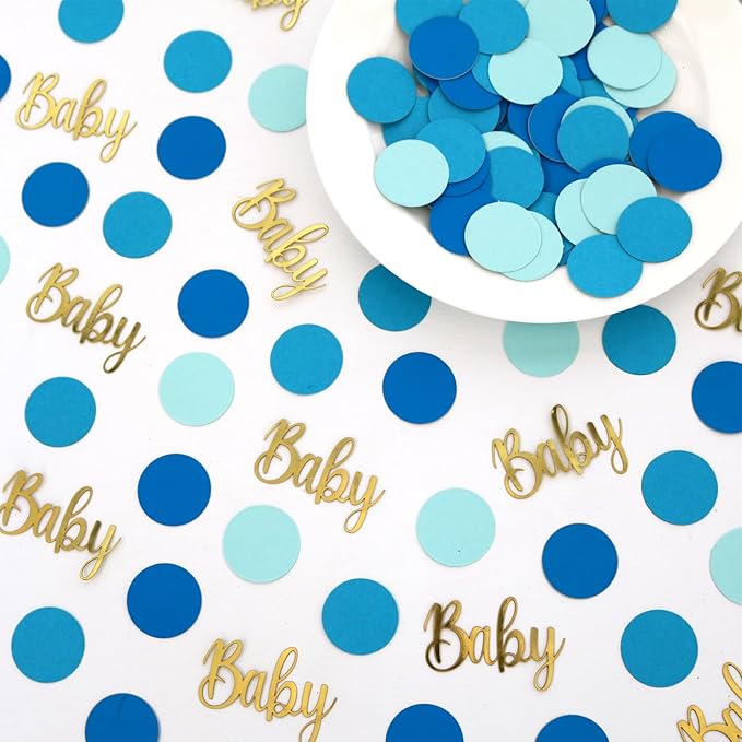 300 PCS Gender Reveal Confetti-Baby Shower Table Decorations, Baby Confetti for Gender Reveal Party Table Decor,Baby Boy Baby Shower Decorations(Blue, Gold)